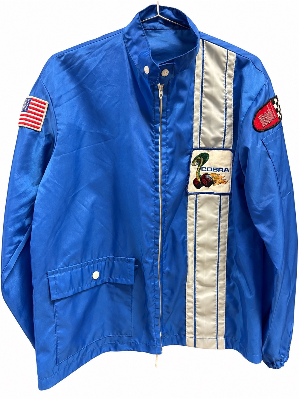 Cool vintage-style Cobra racing jacket in royal blue with white racing stripes